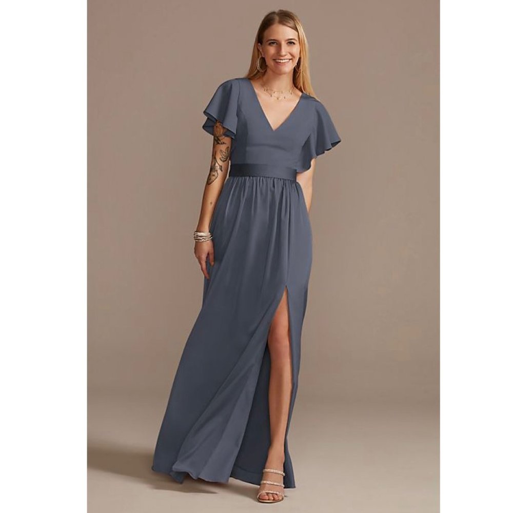 Celebrate DB Studio Flutter Sleeve Charmeuse Bridesmaid Dress Size 10 F20347